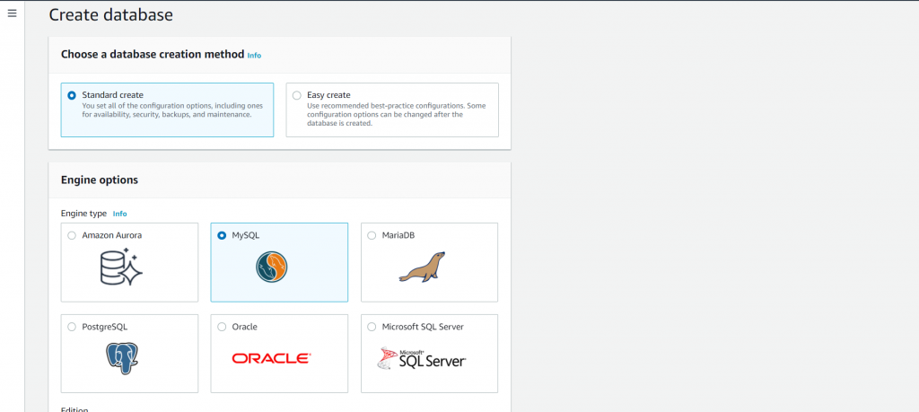 AWS RDS select database type