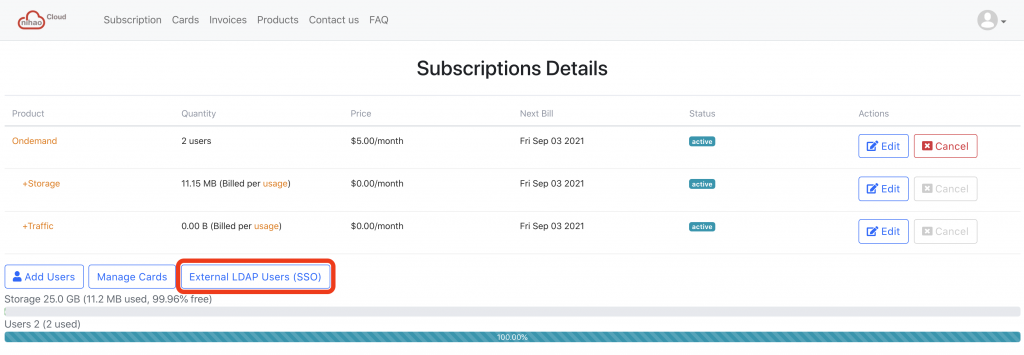 Billing dashboard with LDAP SSO integration.