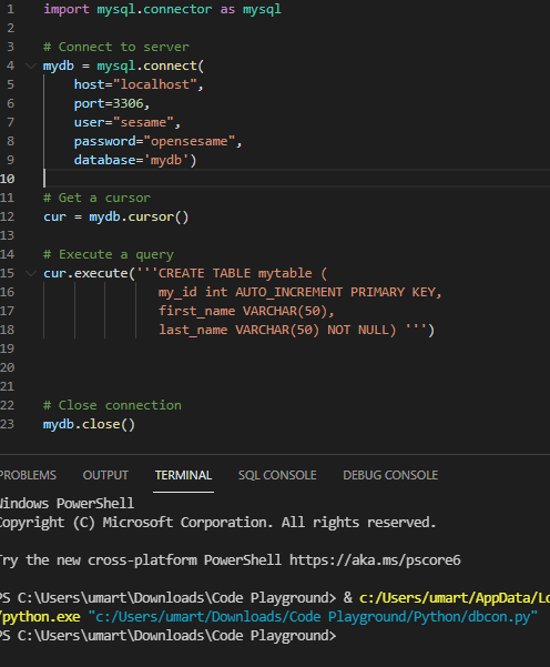 query to create a table in mysql