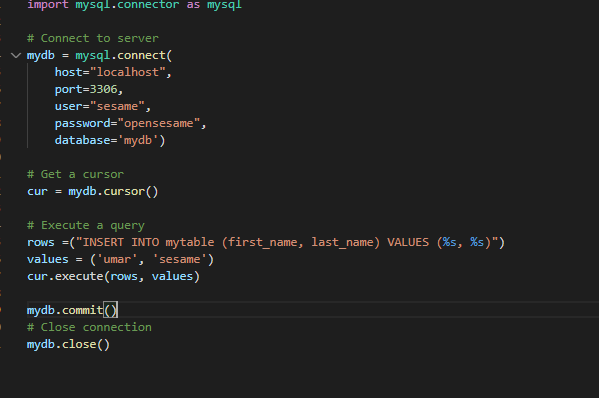 query to insert data in mysql table mytable