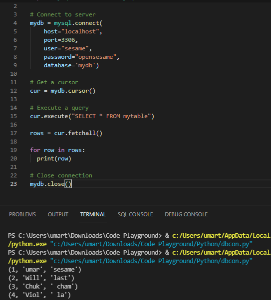 select data from table with its clauses in mysql and python