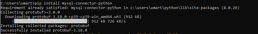 pip install mysql-connector-python, the module we will use for this post