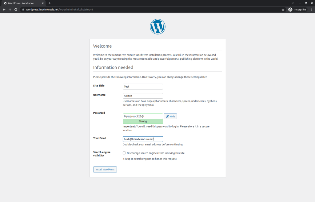 wordpress configure