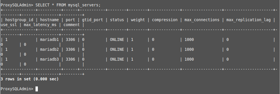 end result with all 3 MariaDB containers