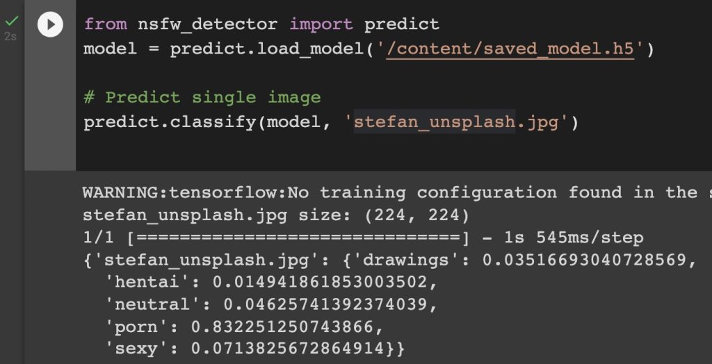 result of nude images prediction