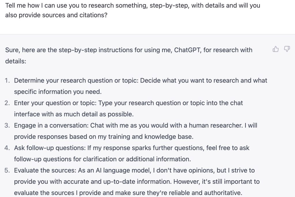ChatGPT AI output on how to research