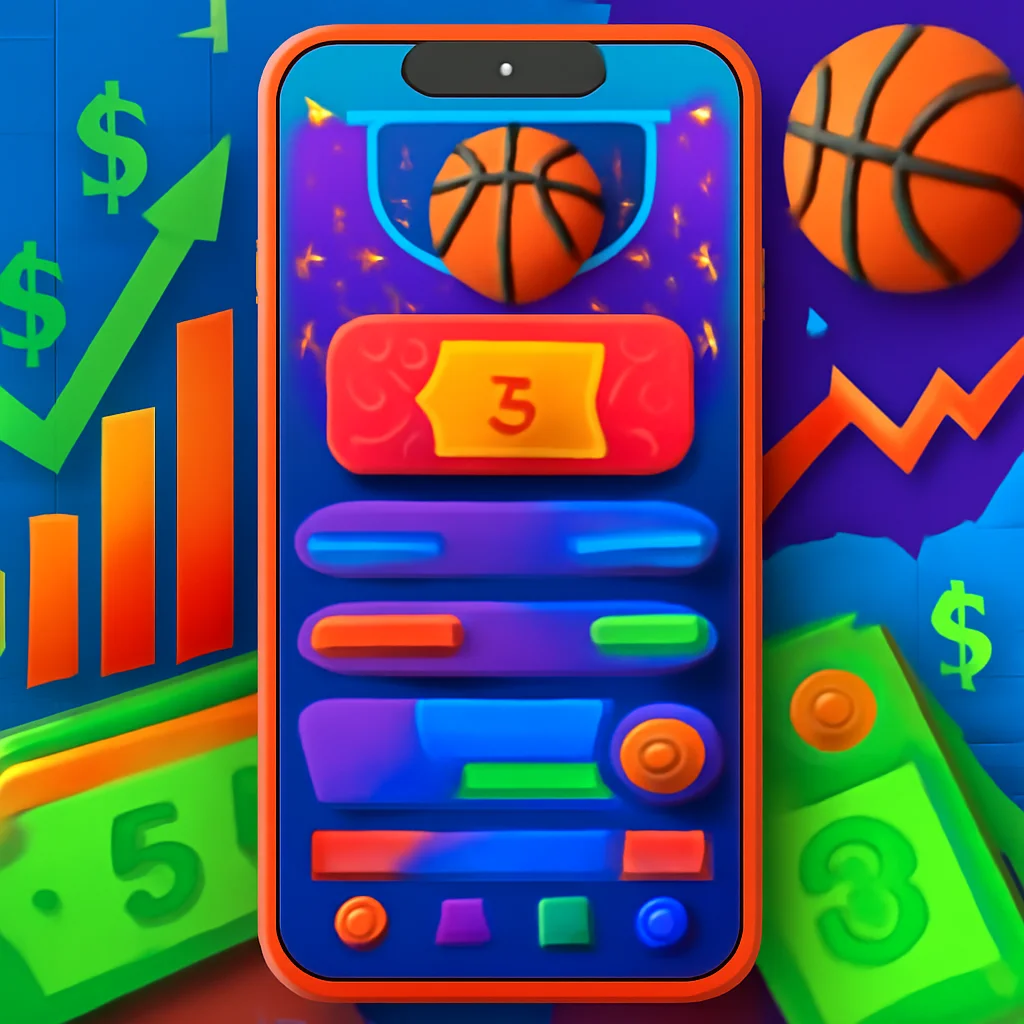 A vibrant sports betting app interface with March Madness branding, emphasizing promotions and macroeconomic background elements.