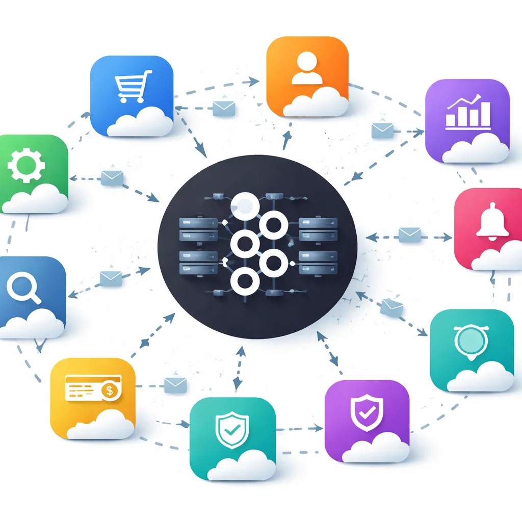 Diagram of microservices communicating via Apache Kafka in a scalable architecture.