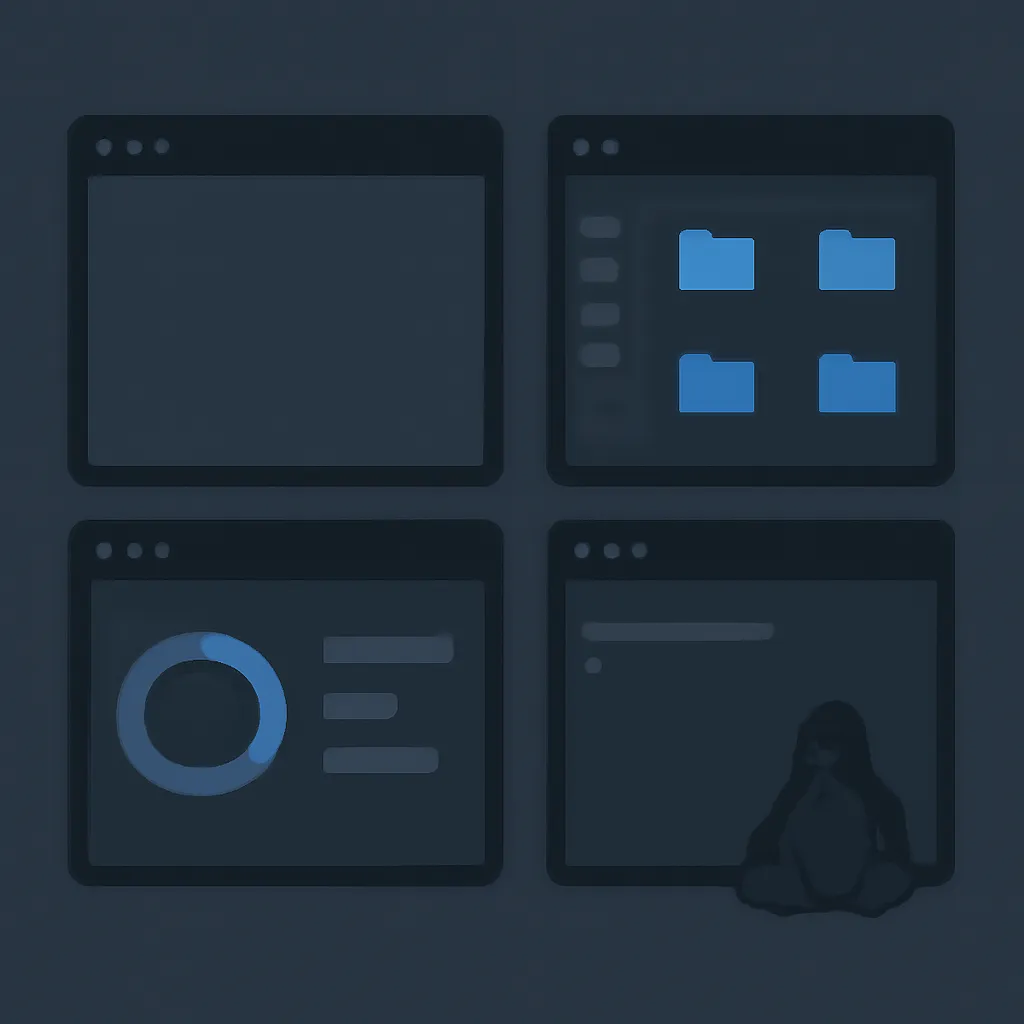 A sleek Linux desktop with separate compositor and window manager components, illustrating modular architecture.