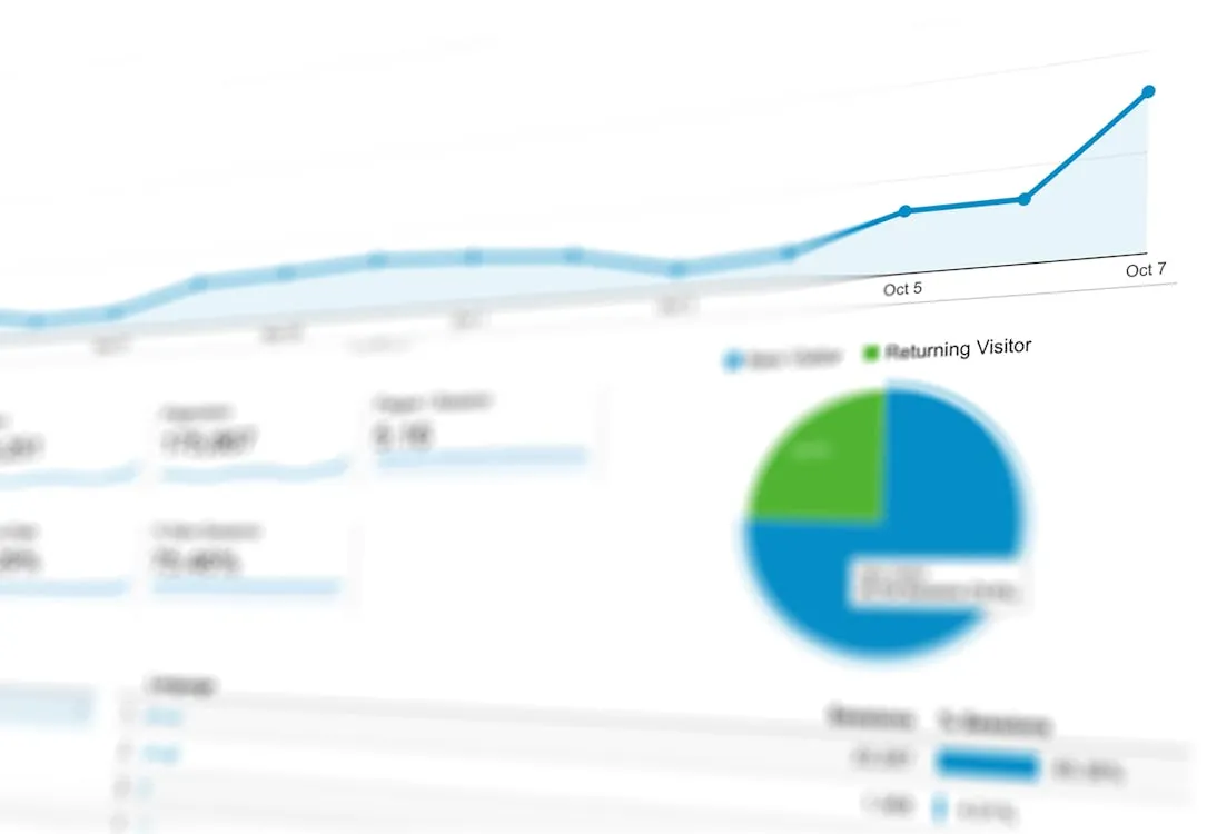 Abstract visualization of data analytics with graphs and charts showing dynamic growth, representing key metrics for AI ROI.