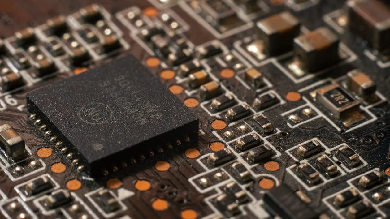 Close-up of a microchip on a circuit board