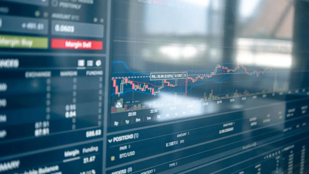 Cryptocurrency market charts on trading screens