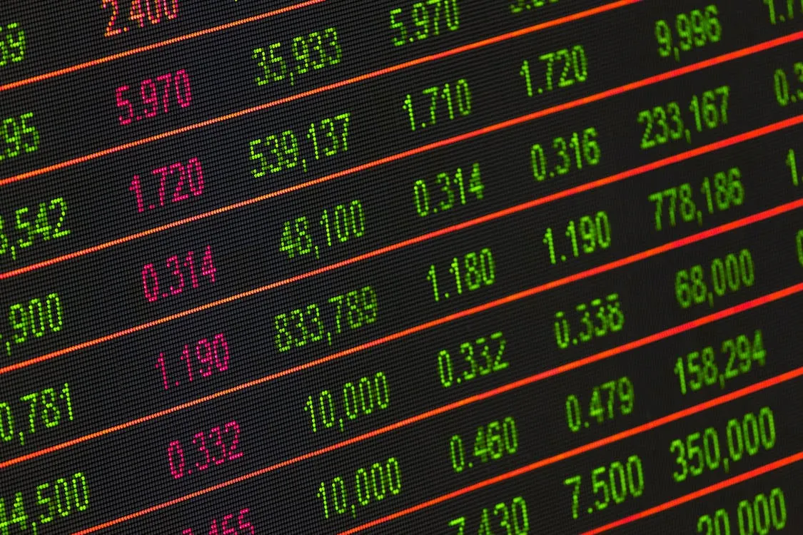 Digital stock market board with market data and price movements