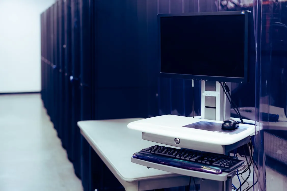 Modern computer in data center with servers