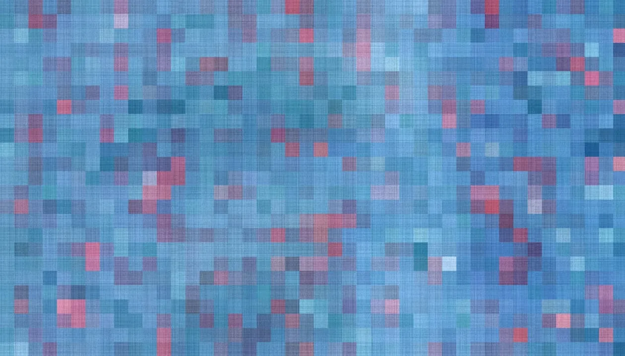 A vivid abstract pattern with blue and pink pixelated textures. Pixel fonts inspire vibrant, digital-first design language in 2026.