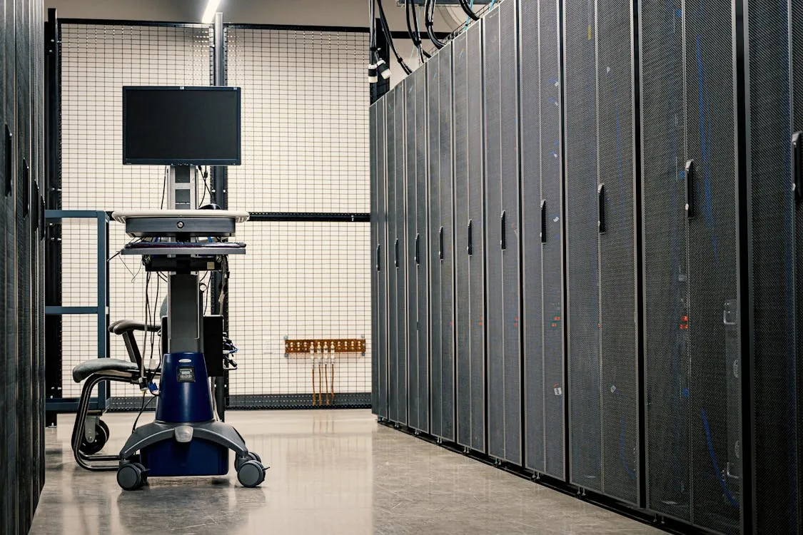 Modern quantum computing data center with servers and cooling systems