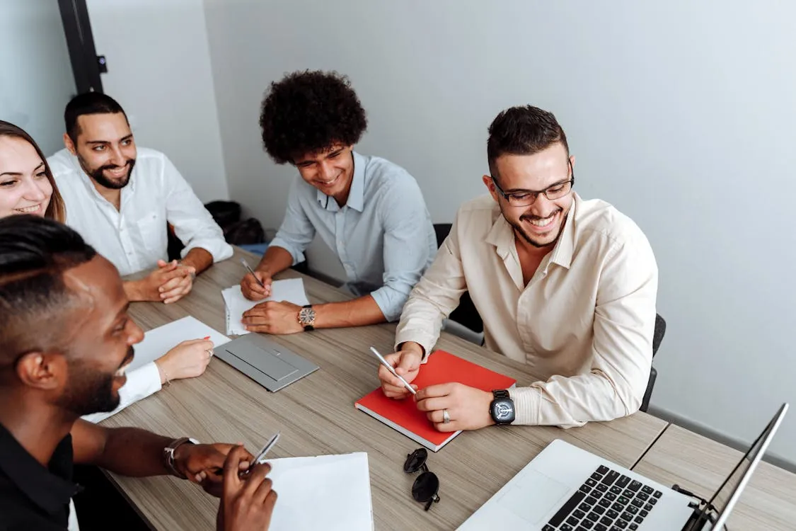 Fast growing startup team in meeting