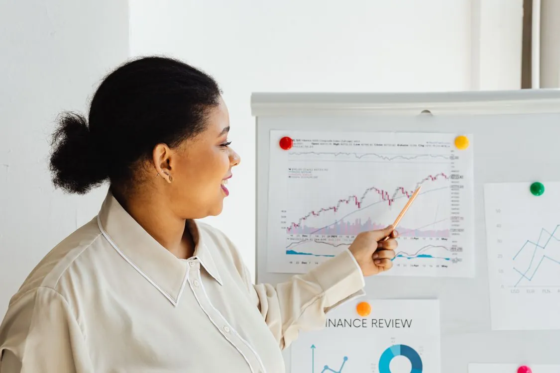 Financial analyst workstation with stock market charts