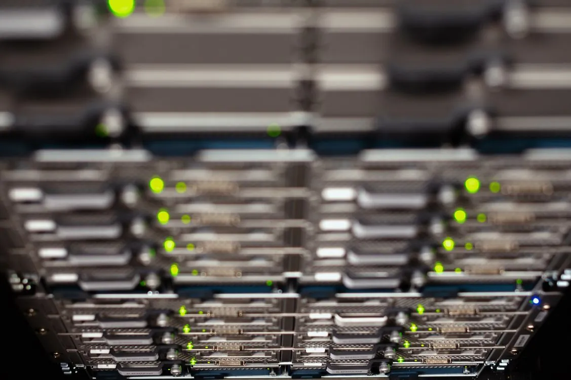 Server rack with warning indicators representing resource management issues