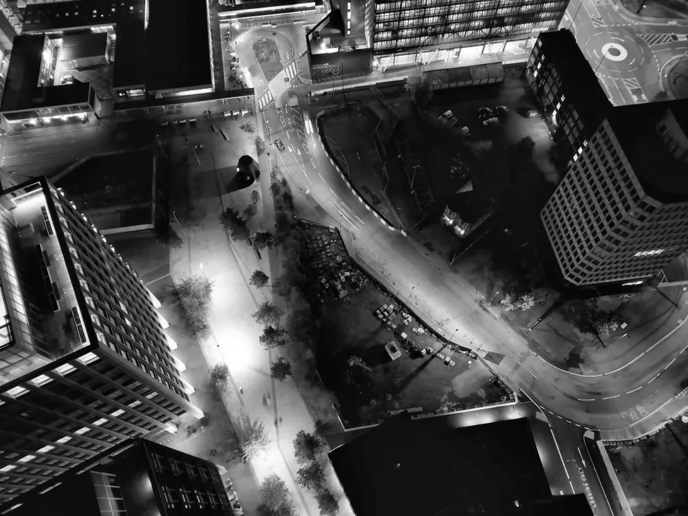 Dystopian cityscape inspired by classic first person shooter environments