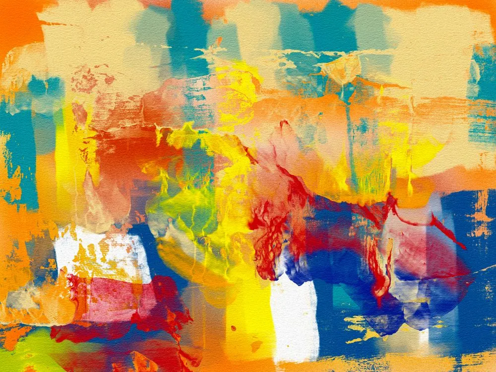 Abstract digital artwork created by AI showing vibrant colors and surreal landscape