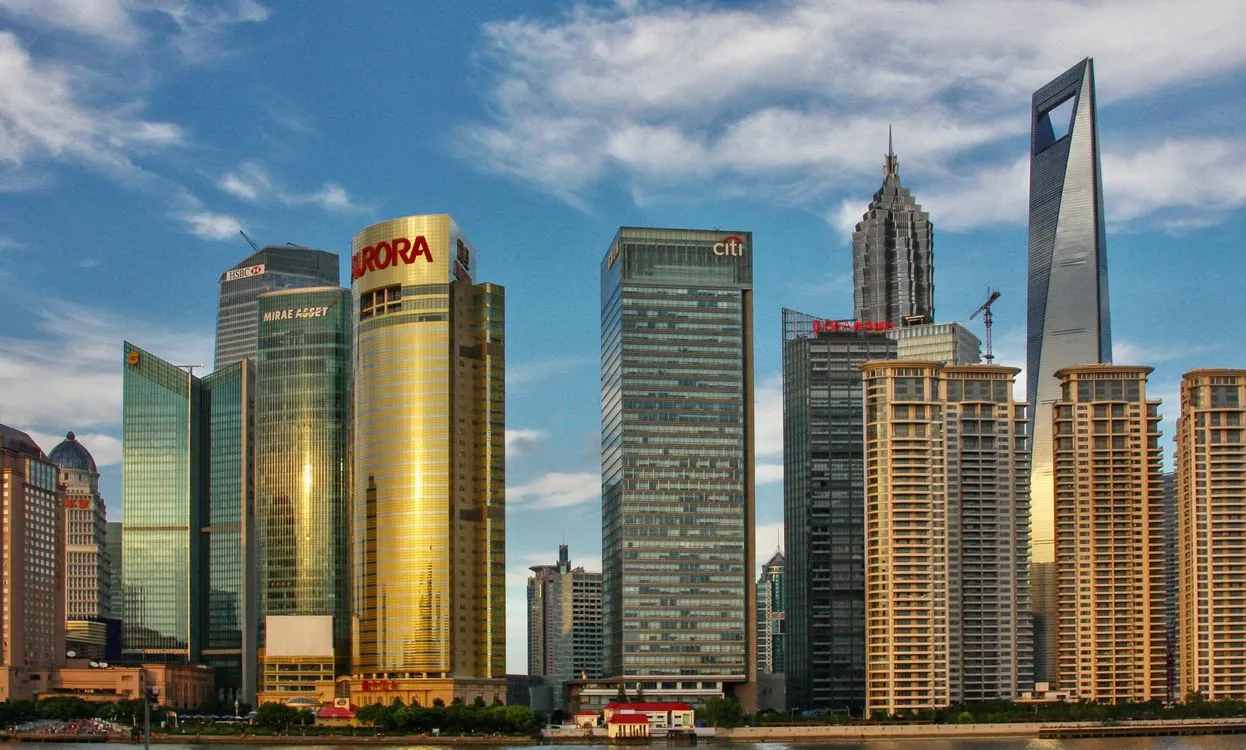 Modern skyscrapers in Shanghai business district representing Alibaba headquarters
