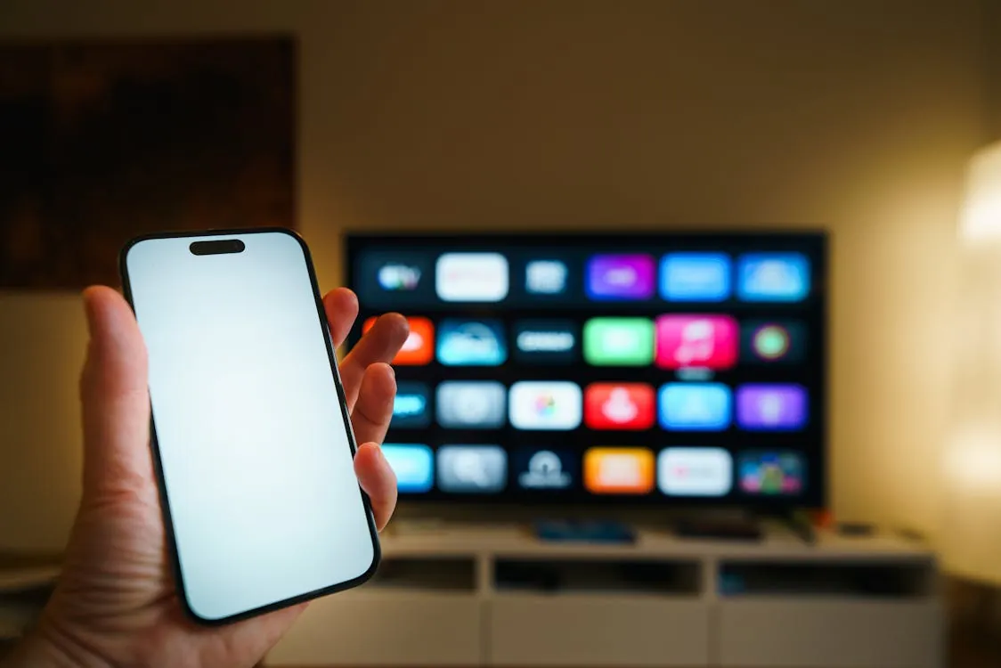 Smart TV with AI features in a modern living room generating behavioral data