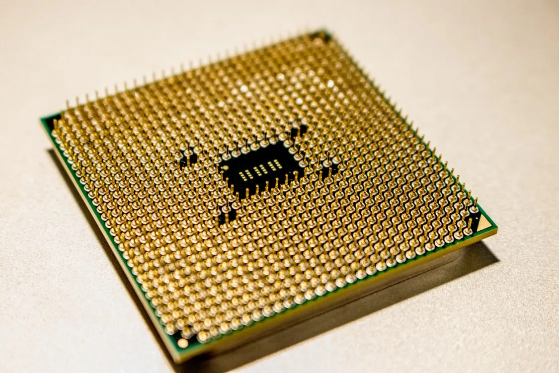 Close-up of x86 processor chip on circuit board