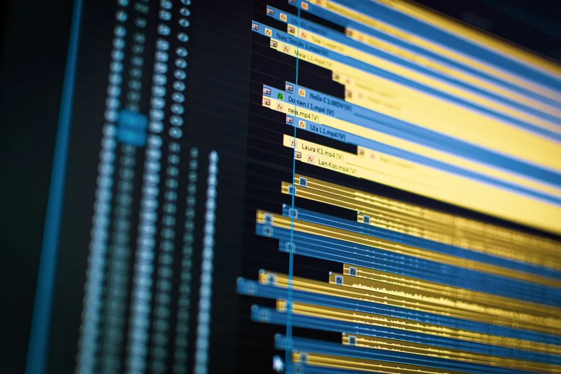 Computer screen showing an AI video editing interface with timeline and nodes