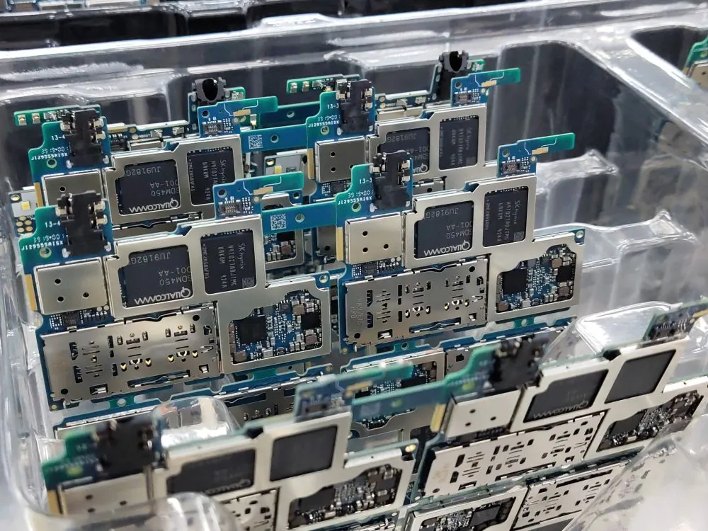 IoT device circuit boards in an electronics factory