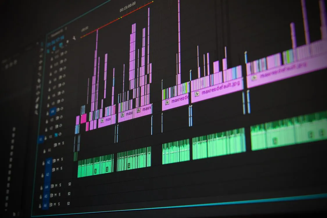 Audio waveform editing on a studio monitor screen