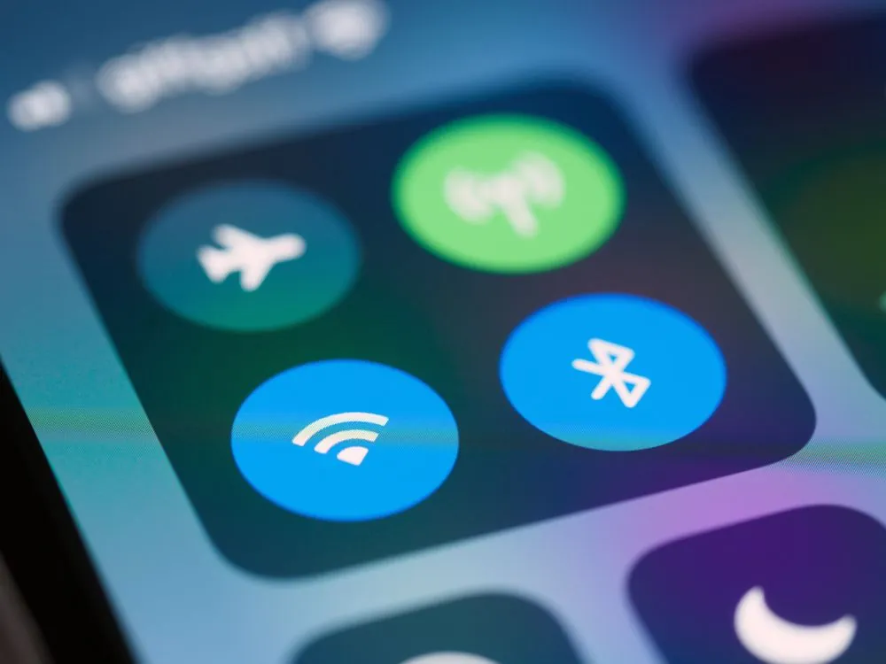 Smartphone control panel showing Bluetooth and WiFi icons