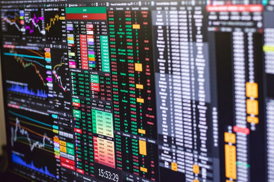 Financial trading screen with market charts for SPCX stock analysis