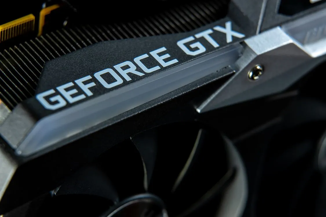 Close-up of memory chips on a graphics card board