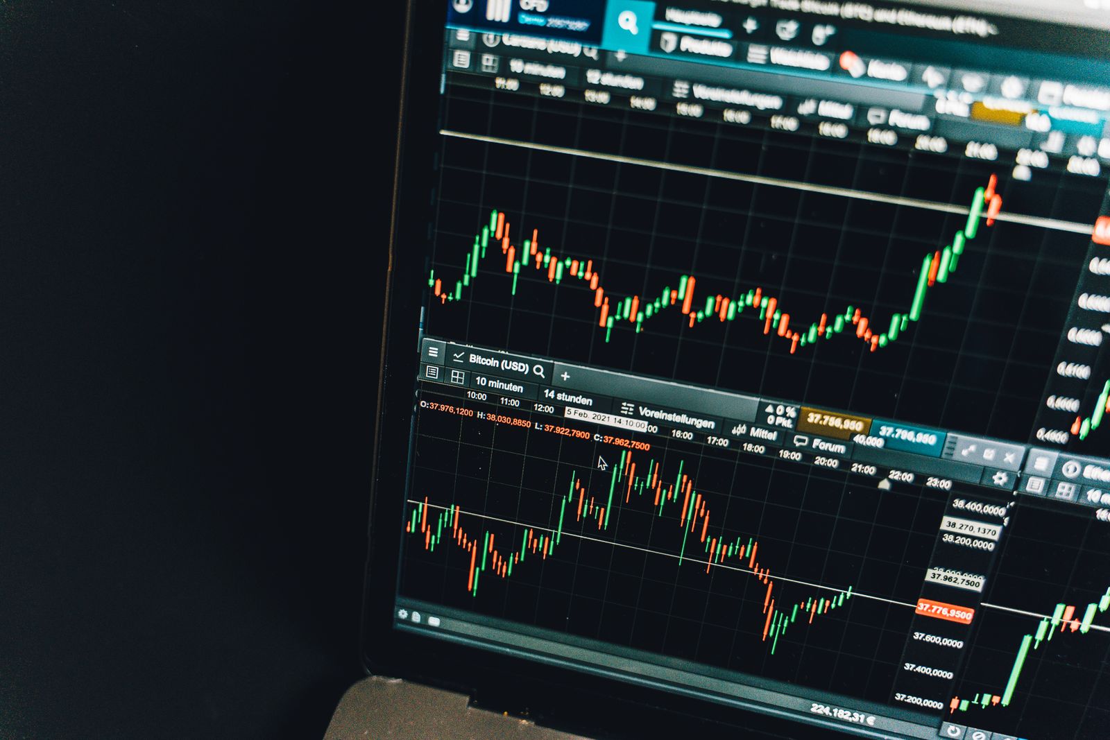 Cryptocurrency trading chart on a screen