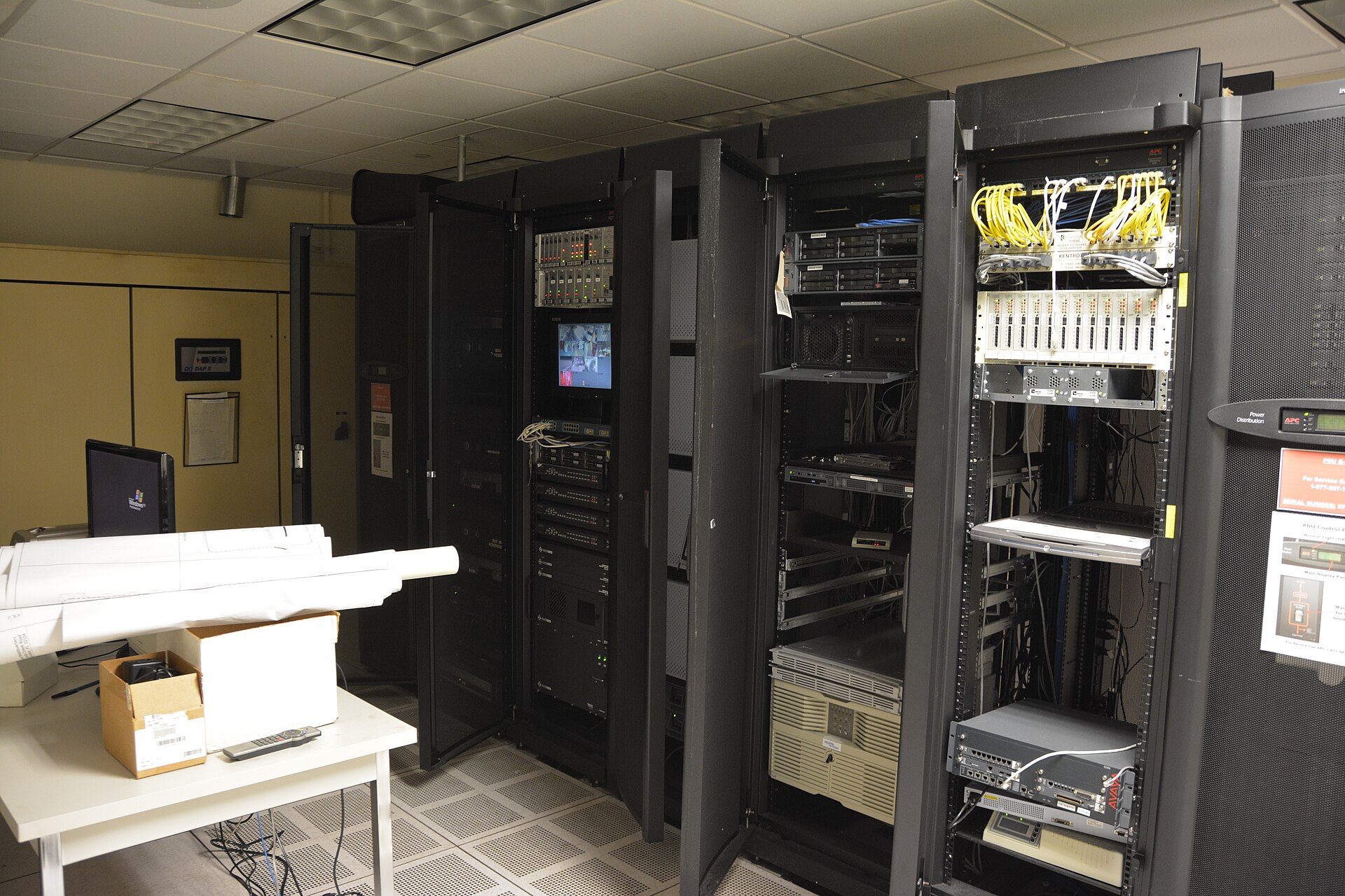 Open server racks and network cabling in a data center